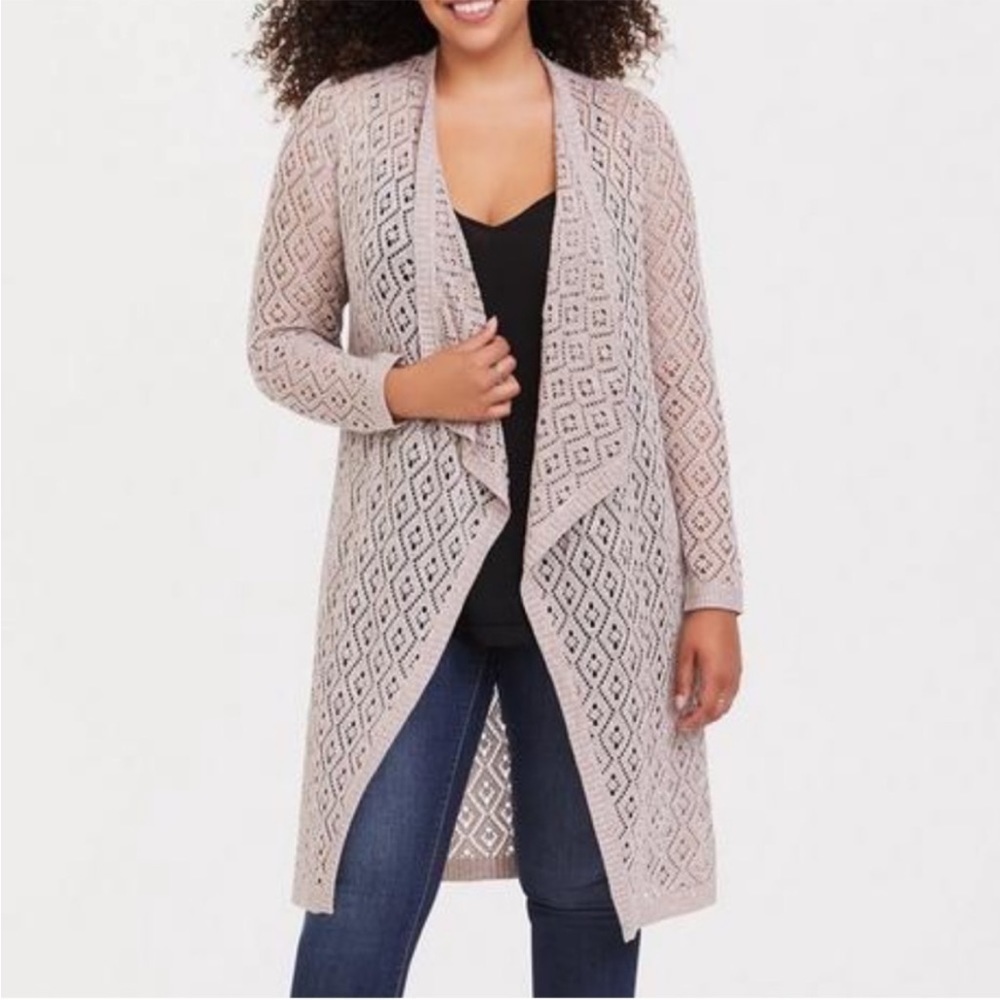 EUC Torrid Pointelle Drape Front Sweater